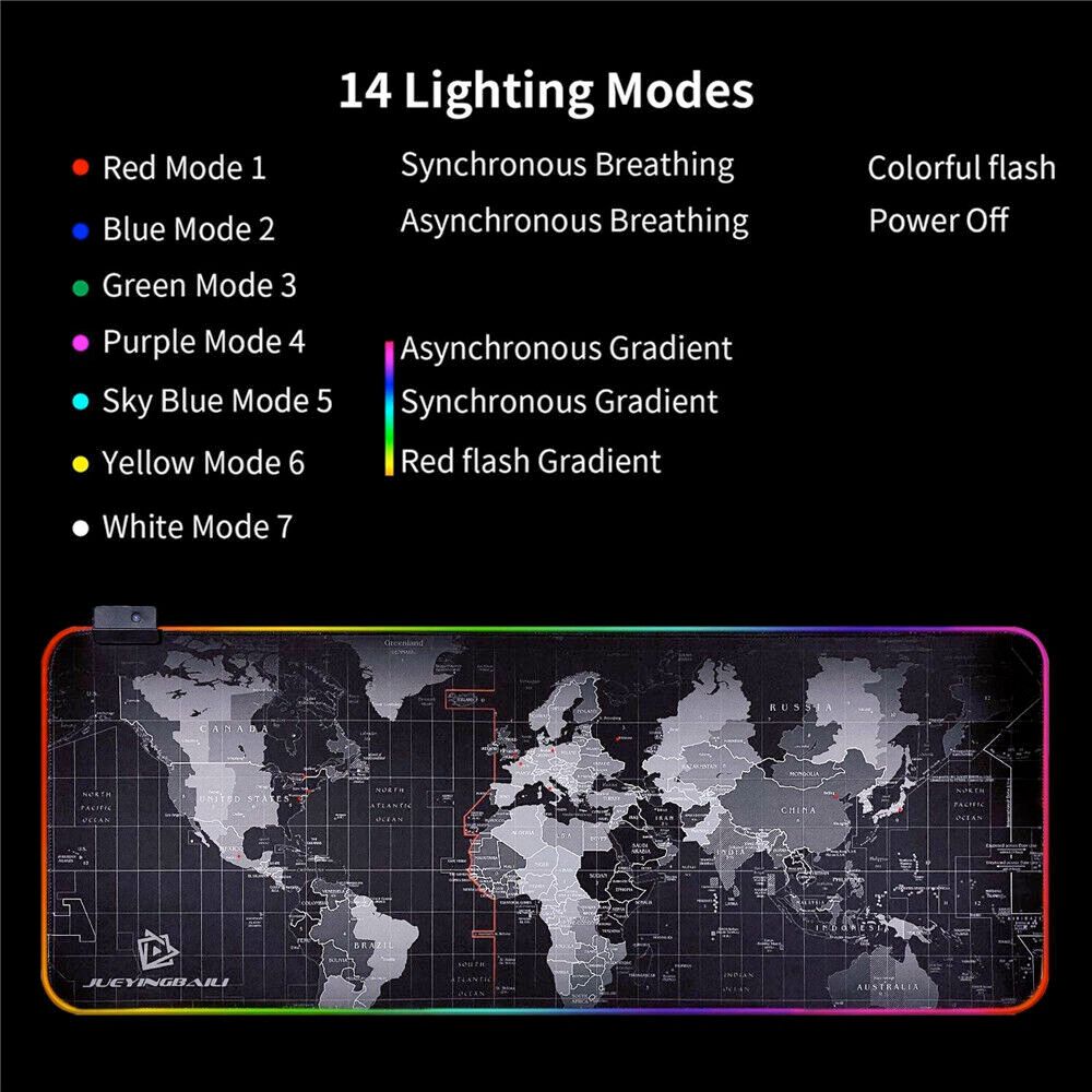 RGB Gaming Mouse Pad World Map